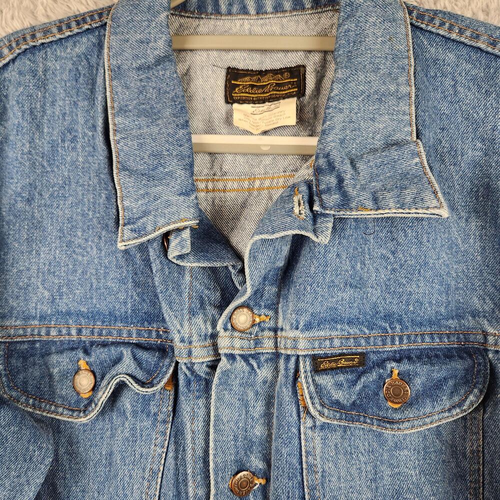 Vintage Eddie Bauer Jacket Mens Medium Blue Denim Trucker Button USA 70s 80s